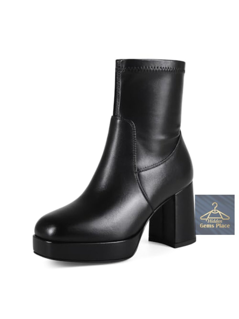 Stretch Ankle Boots Platform Chunky Booties Square Toe Zip